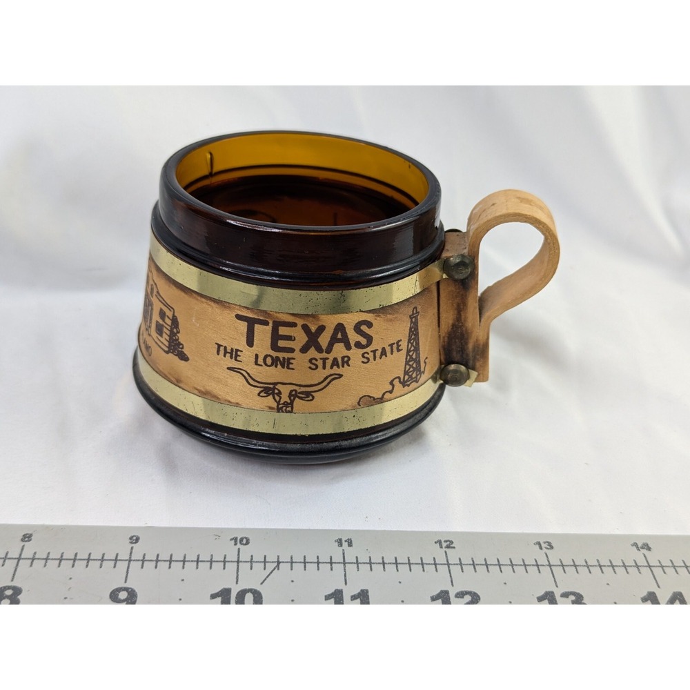 Texas‎ Glass Coffee Cup Mug Wood Burned Wrap